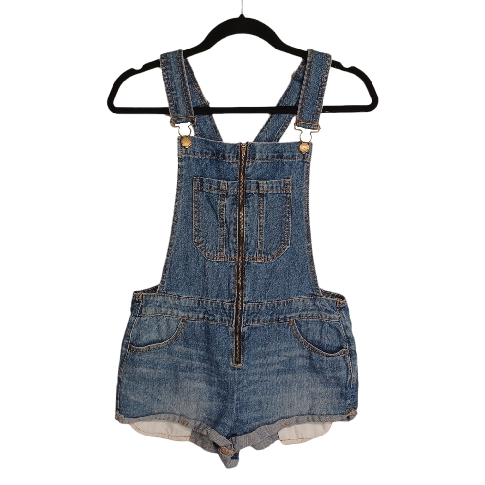 BULLHEAD Zipper Front Sleeveless Cuff Hem Denim Jean Blue Overalls Small